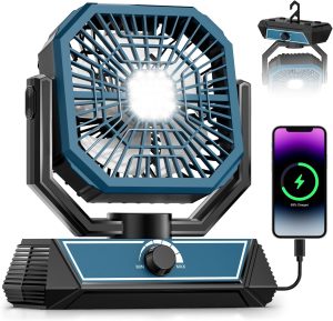 Portable Camping Fan with 20000mAh Rechargeable Battery, USB-C Battery Powered Fan for Indoor Outdoor Use, Ultra Quiet Battery Operated fan for Travel, Tent, Beach, Picnic, BBQ, Desk, Home