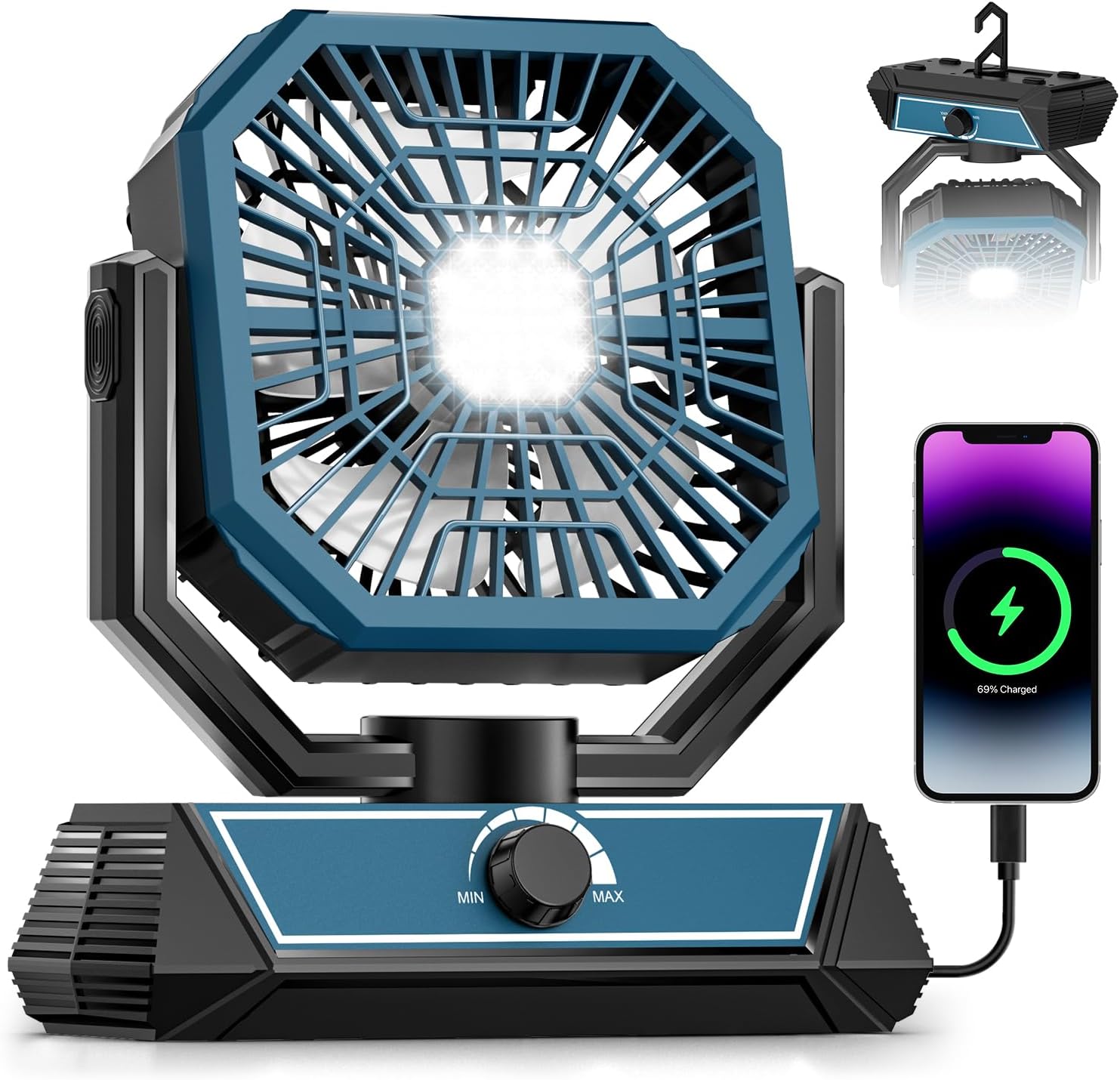 Portable Camping Fan with 20000mAh Rechargeable Battery, USB-C Battery Powered Fan for Indoor Outdoor Use, Ultra Quiet Battery Operated fan for Travel, Tent, Beach, Picnic, BBQ, Desk, Home