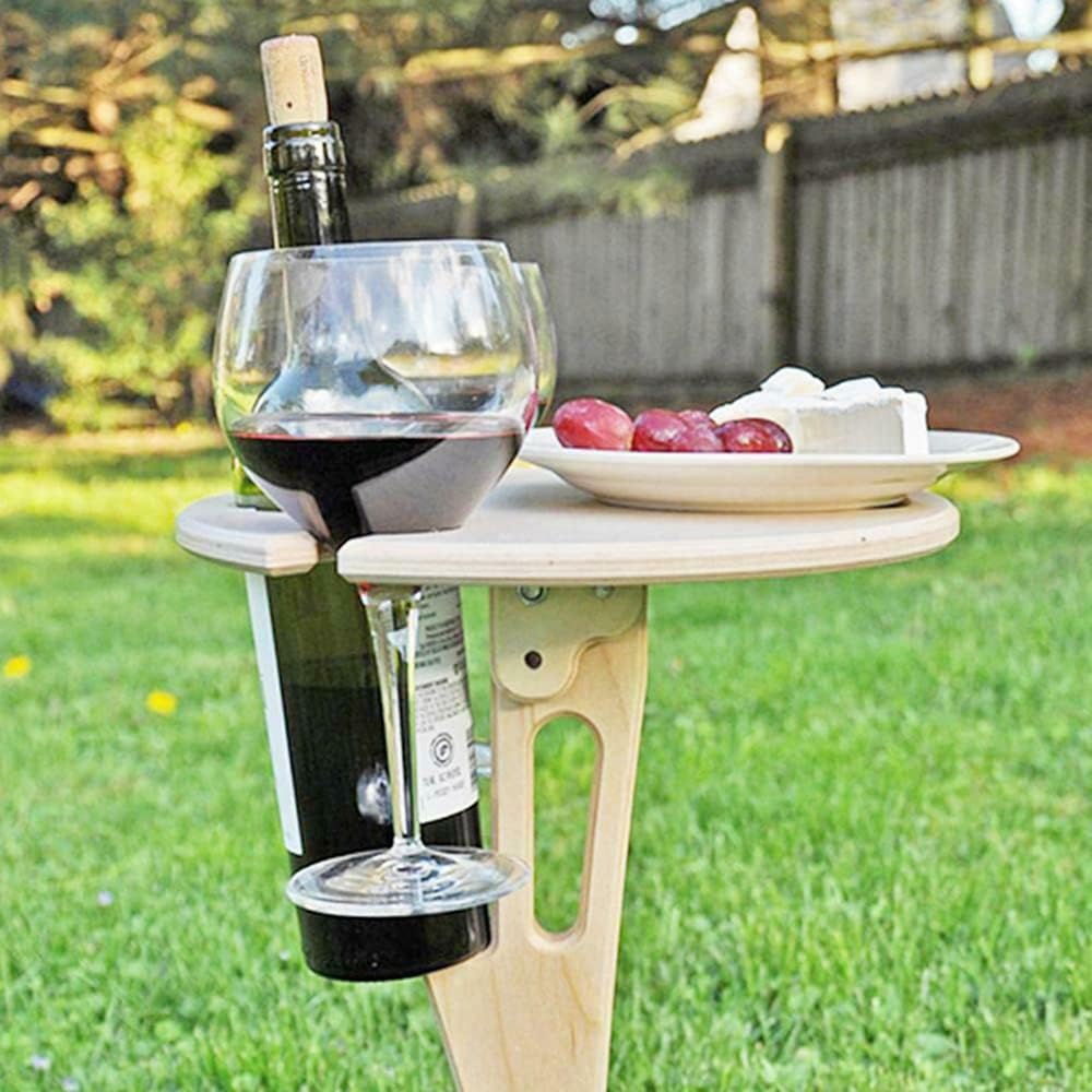 Portable Folding Wooden Wine Table Wine Glass Holder for Beach Backyard Picnic Party