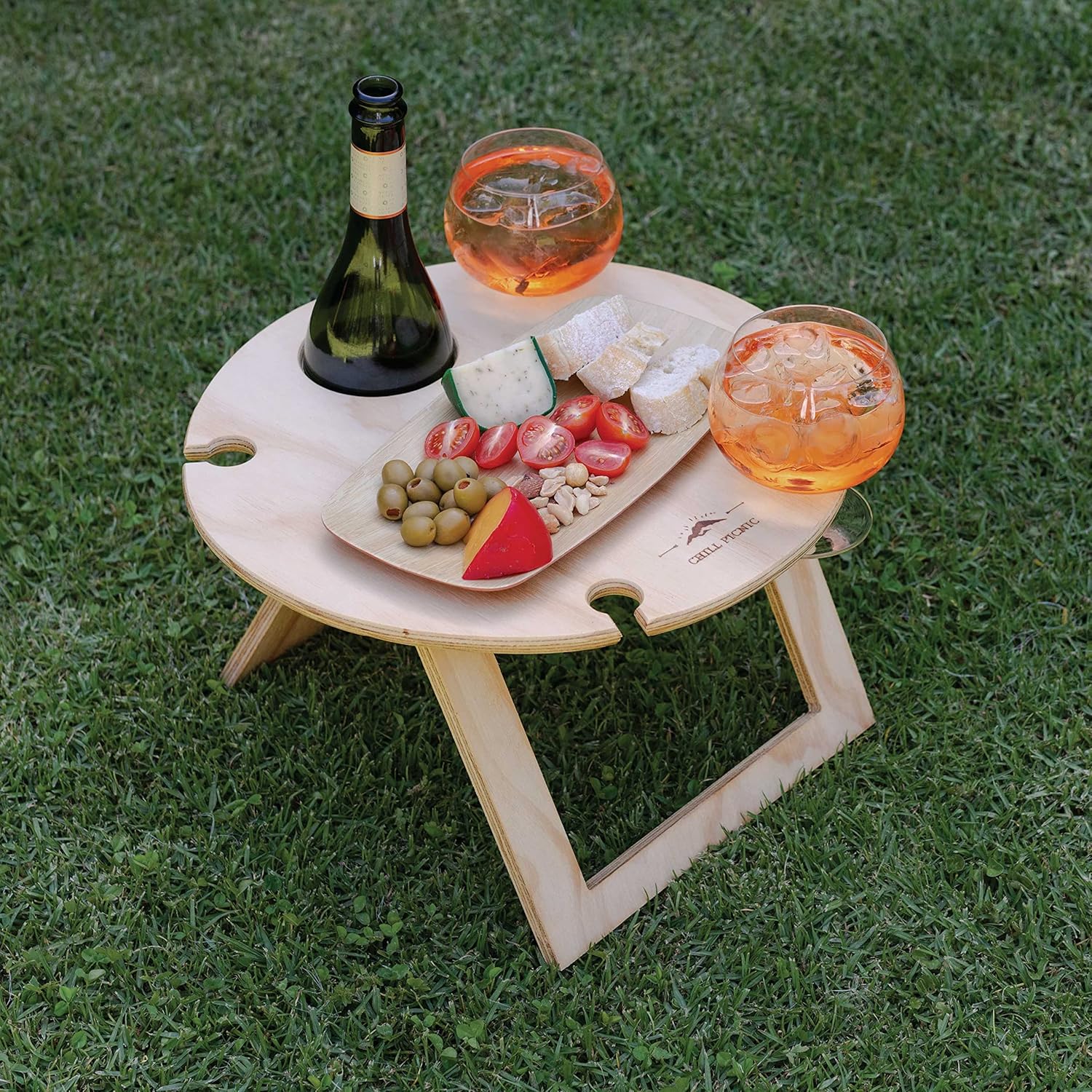 Portable Picnic Table, Folding Wooden Picnic Table for Outdoors,Small Wine Table with 4 Wine Glasses Holder