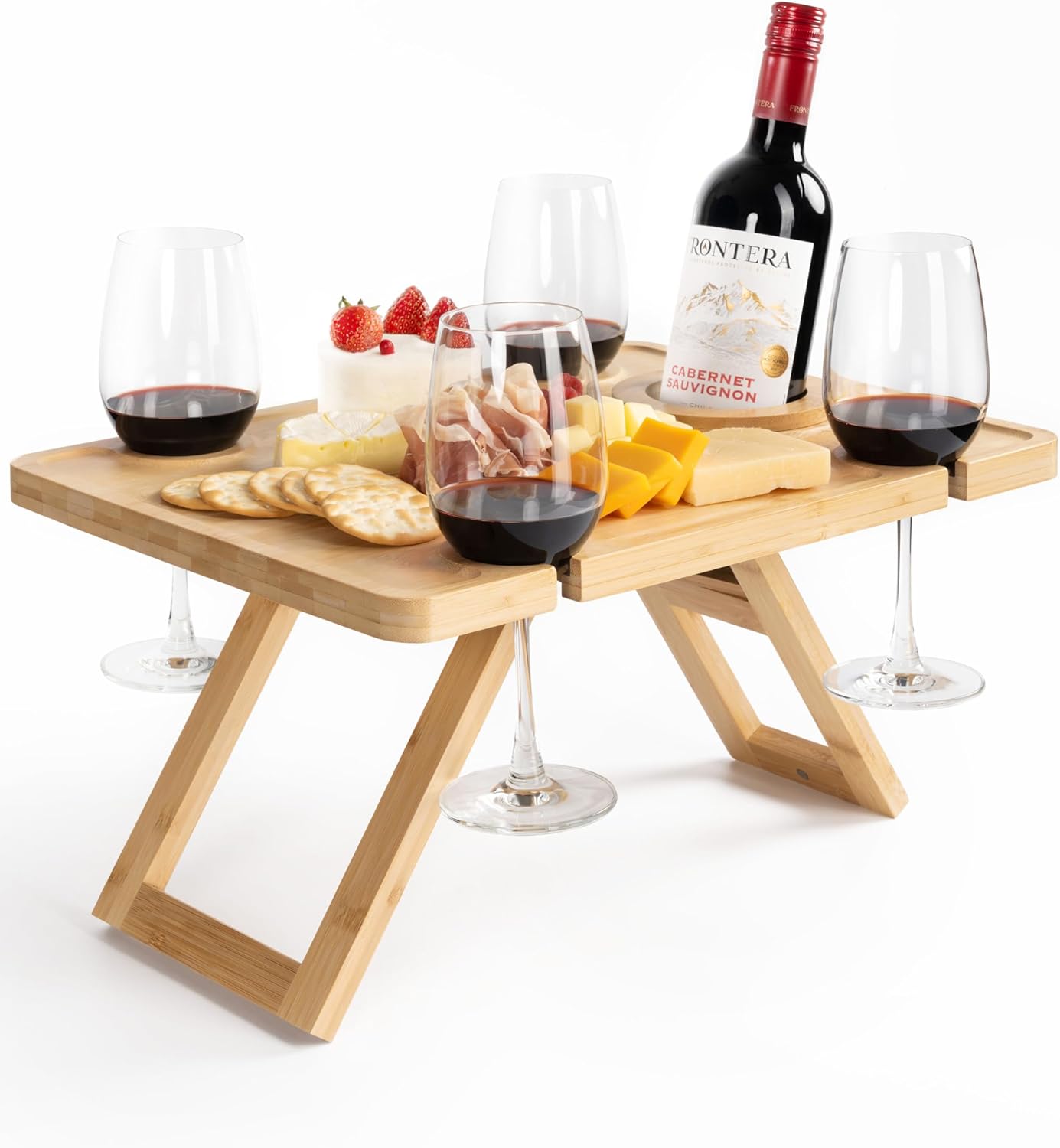Portable Wine Picnic Table, Outdoor Wine Table, Picnic Date Essentials, Beach Picnic Kit - Includes Picnic Mat & Tote Bag