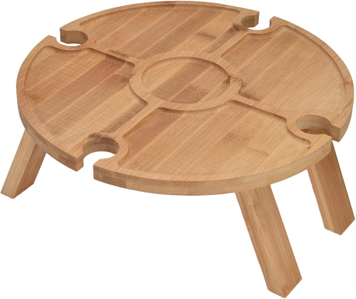 Portable Wine Table, Wooden Outdoor Folding Picnic Table with Wine Glass Holder, Portable Camping Wine Table Snack Tray