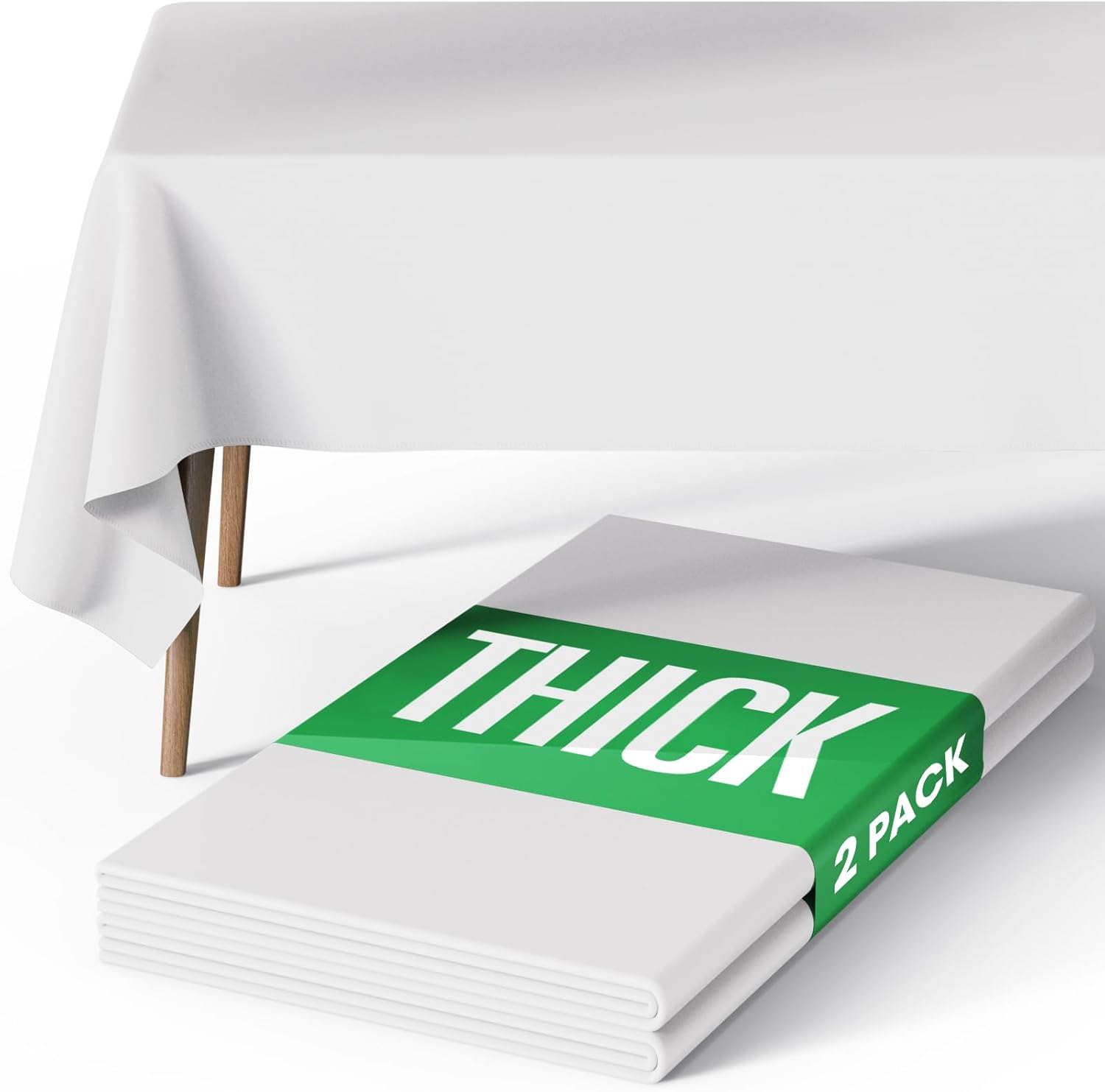 Pureegg Table Cloth - Polyester Table Cloth for Rectangle Table, 60''x84'' Tablecloth, Decorative Tablecloths for Parties, Dinings, Picnics, Washable & Ironable, White, 2 Pack