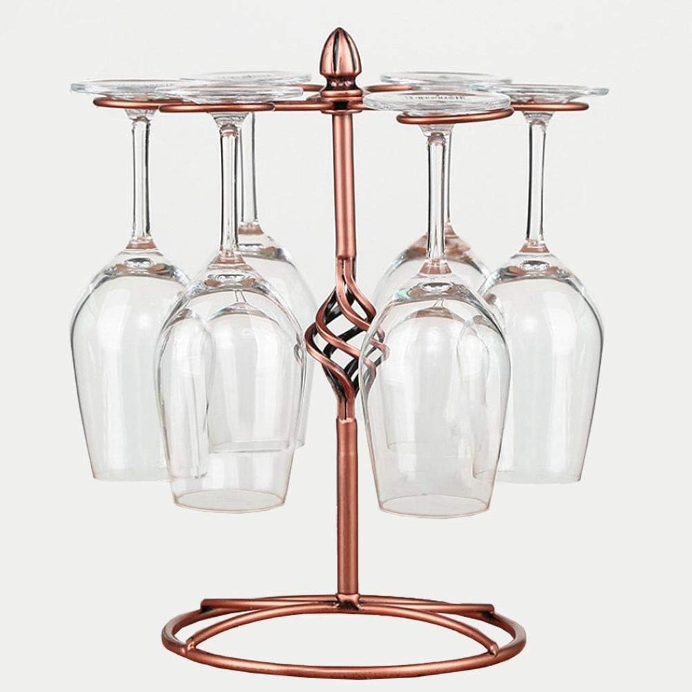 QPIX DIGITAL Wine Glass Rack, Bronze, Elegant Countertop Stemware Storage with 6 Hooks, Easy Assembly, Durable, 11"W x 11"L x 6"H
