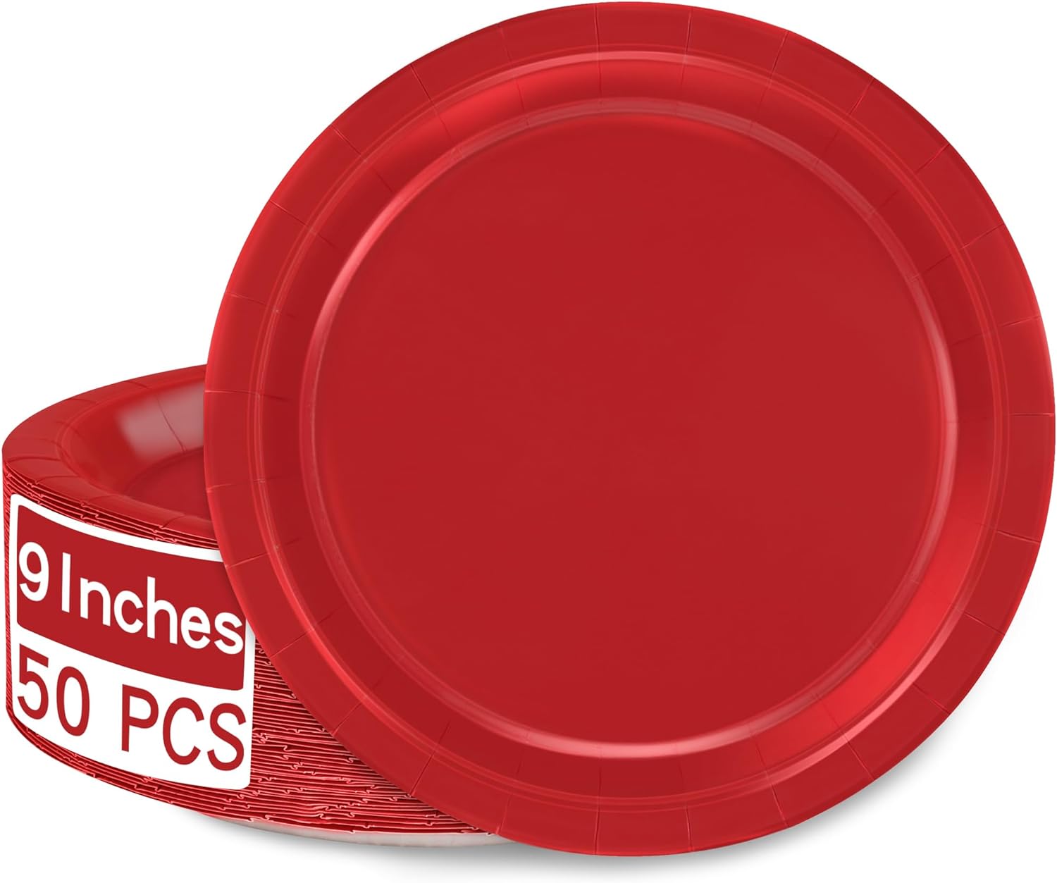 QZYL 50 PCS Paper Plates, Red Heavy Duty Party Plates, Round 9 Inches Disposable Paper Dinner Plates, Everyday Use Paper Plates Set for Daily Meals Wedding Christmas Picnic Supplies