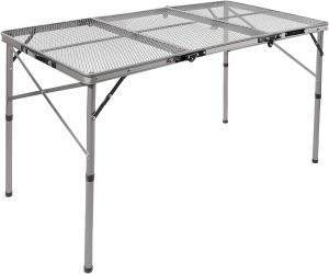REDCAMP 48x24 Long Folding Grill Table for Outside, Lightweight Portable Metal Aluminum Outdoor Grill Table with Adjustable Height Legs, Great for Camping Picnic Cooking BBQ, Silver 4ft