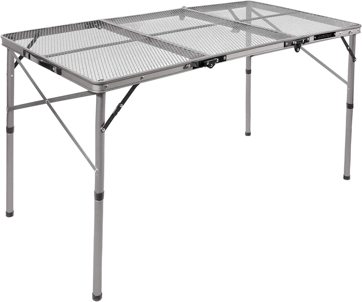 REDCAMP 48x24 Long Folding Grill Table for Outside, Lightweight Portable Metal Aluminum Outdoor Grill Table with Adjustable Height Legs, Great for Camping Picnic Cooking BBQ, Silver 4ft