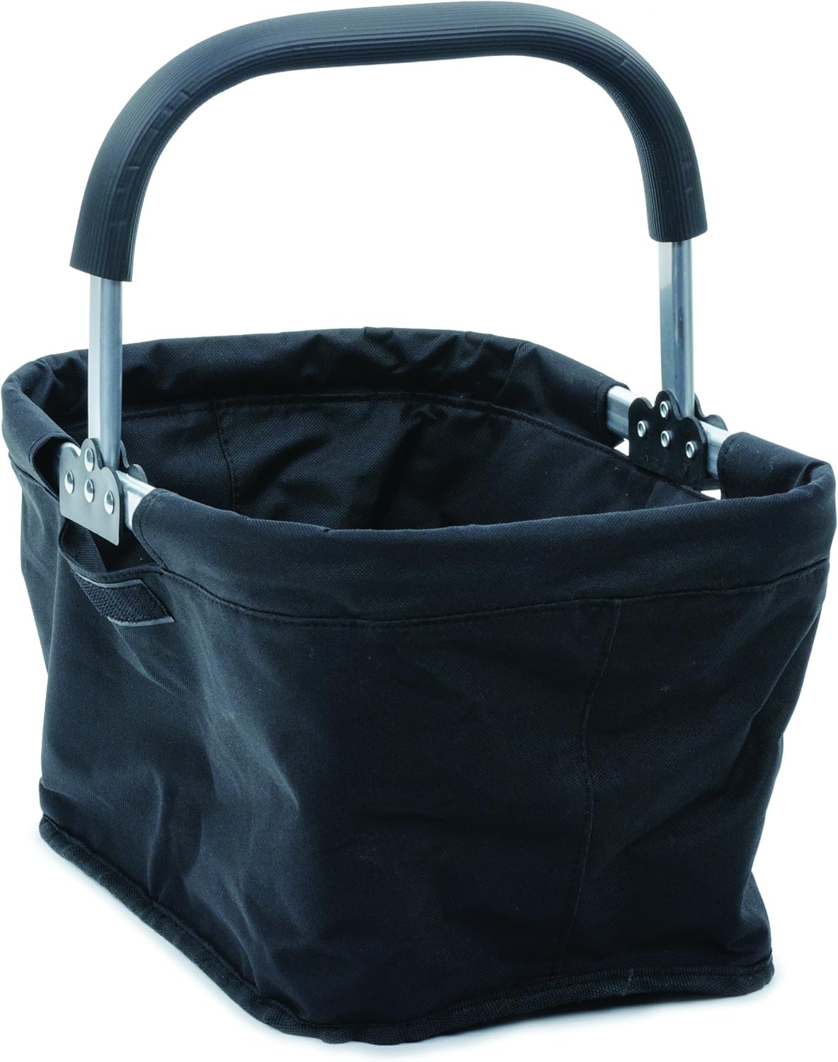 RSVP International Collapsible Market Basket Aluminum Frame, Large Zip Side Pocket, 17x11x18", Black