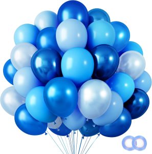 RUBFAC 65Pcs Metallic Blue Birthday Balloons, 12 Inches Pearl Pastel Light Blue Latex Balloons for Birthday Baby Shower Wedding Frozen Theme Party Decorations