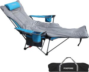 Reclining Camping Chair with Removable Footrest Lounge Chair with Headrest, Cotton Cushion, Portable Adjustable Folding Chairs
