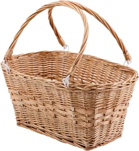Rectangular Wicker Storage Baskets with Collapsible Handles, Hand Woven Wicker Basket for Shopping Picnic Garden Easter Candy