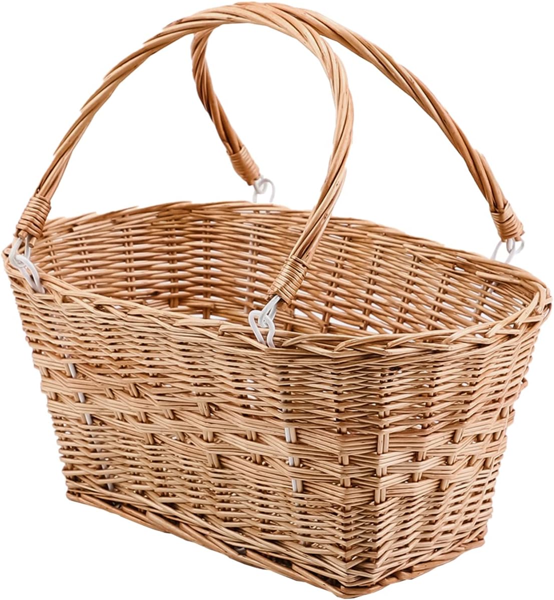 Rectangular Wicker Storage Baskets with Collapsible Handles, Hand Woven Wicker Basket for Shopping Picnic Garden Easter Candy
