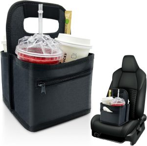 Reusable Coffee Cup & Can Carrier - 4-Cup Capacity, Waterproof Insulated Cup Holder for Hot & Cold Beverages, Perfect for Delivery, Takeout, and Outdoor Activities (Black)