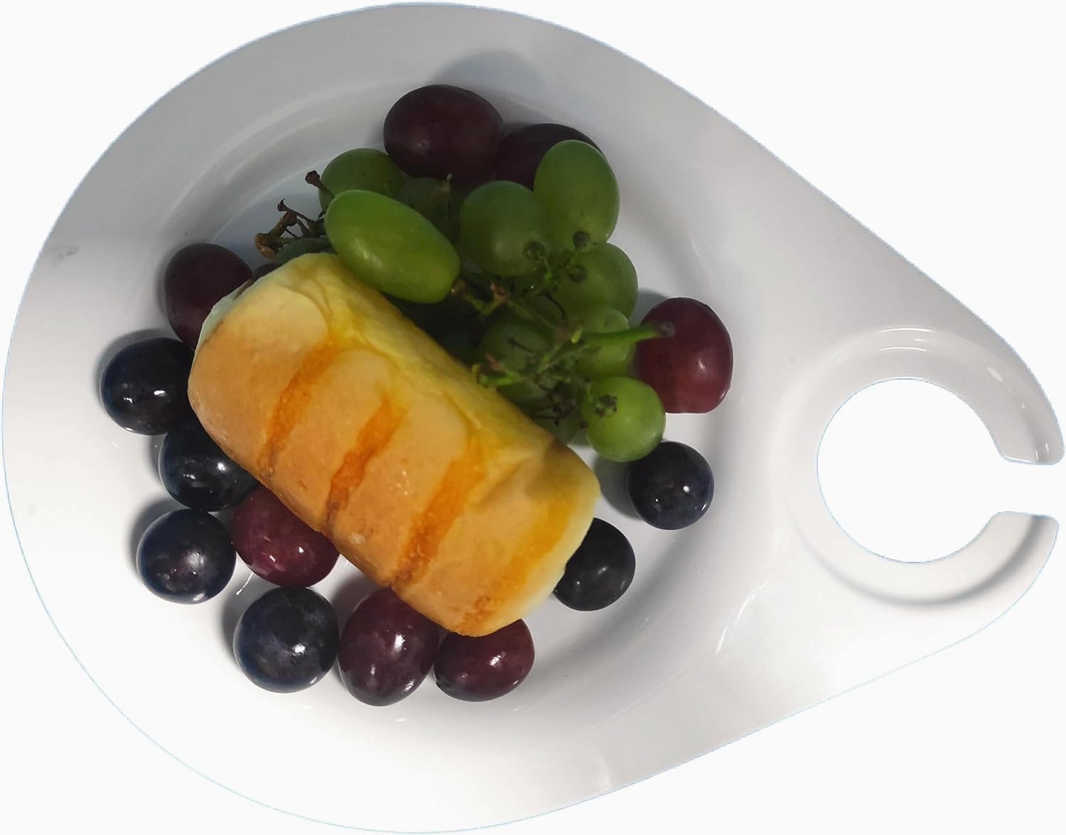 Reusable White Appetizer Plate W/Drink Cup Holder,Cocktail Appetizer Plate with Glass Holder, Party Plate W/Stemware Holder for congratulations,Picnic, Party,Birthday,Graduation 11 x 8.8, Set of 4