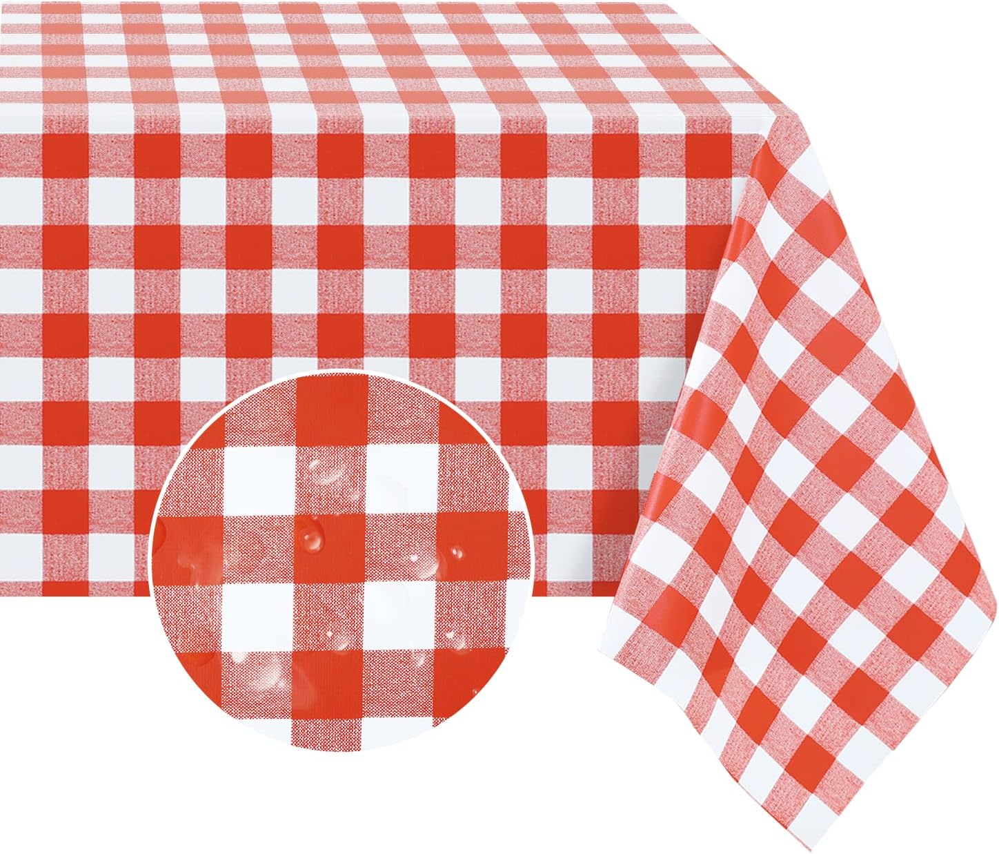 Romanstile Rectangle Vinyl PVC Tablecloth, 100% Waterproof Buffalo Plaid Plastic Table Cloth, Oil Proof Heavy Duty Wipeable Table Covers for Dining/Camping/Picnic/Outdoor - 54 x 78, Red and White
