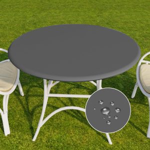 Romanstile Round Vinyl Tablecloth, 100% Waterproof Elastic Fitted Table Covers for 45"- 56" Tables, Wipeable Flannel Backed Plastic Table Cloths for Picnic, Camping, Outdoor - Dark Grey