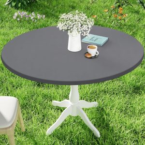Round Spandex Tablecloth, Elastic Fitted Waterproof Tablecloths for 36"-44" Tables, Stretch Washable Picnic Table Cover for Camping, Dining, Indoor and Outdoor, Grey