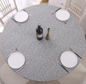 Round Vinyl Fitted Tablecloth with Flannel Backing Elastic Edge Design Table Cover Waterproof Oil-Proof PVC Table Cloth Stain-Resistant Wipeable for Round Table