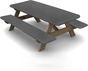 Ruisita 3 Piece Set Picnic Table and Bench Fitted Tablecloth Cover Gray Vinyl Table Cover, 72 Inches