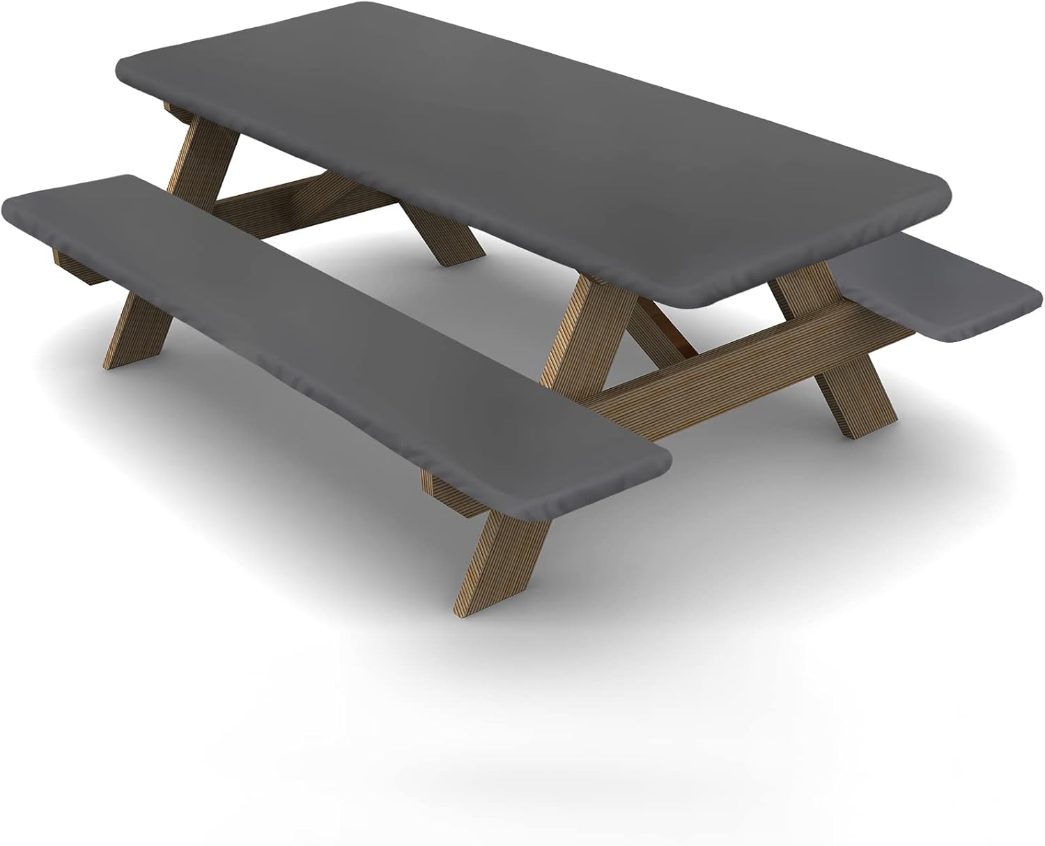 Ruisita 3 Piece Set Picnic Table and Bench Fitted Tablecloth Cover Gray Vinyl Table Cover, 72 Inches