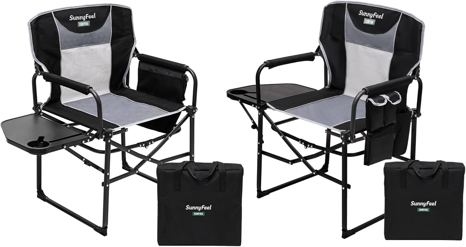 SUNNYFEEL Oversized Camping Directors Chair 2 Pack, Portable Folding Lawn Chairs for Adults Heavy Duty with Side Table,Pocket for Beach, Fishing,Picnic,Concert Outdoor, Foldable Camp Chairs