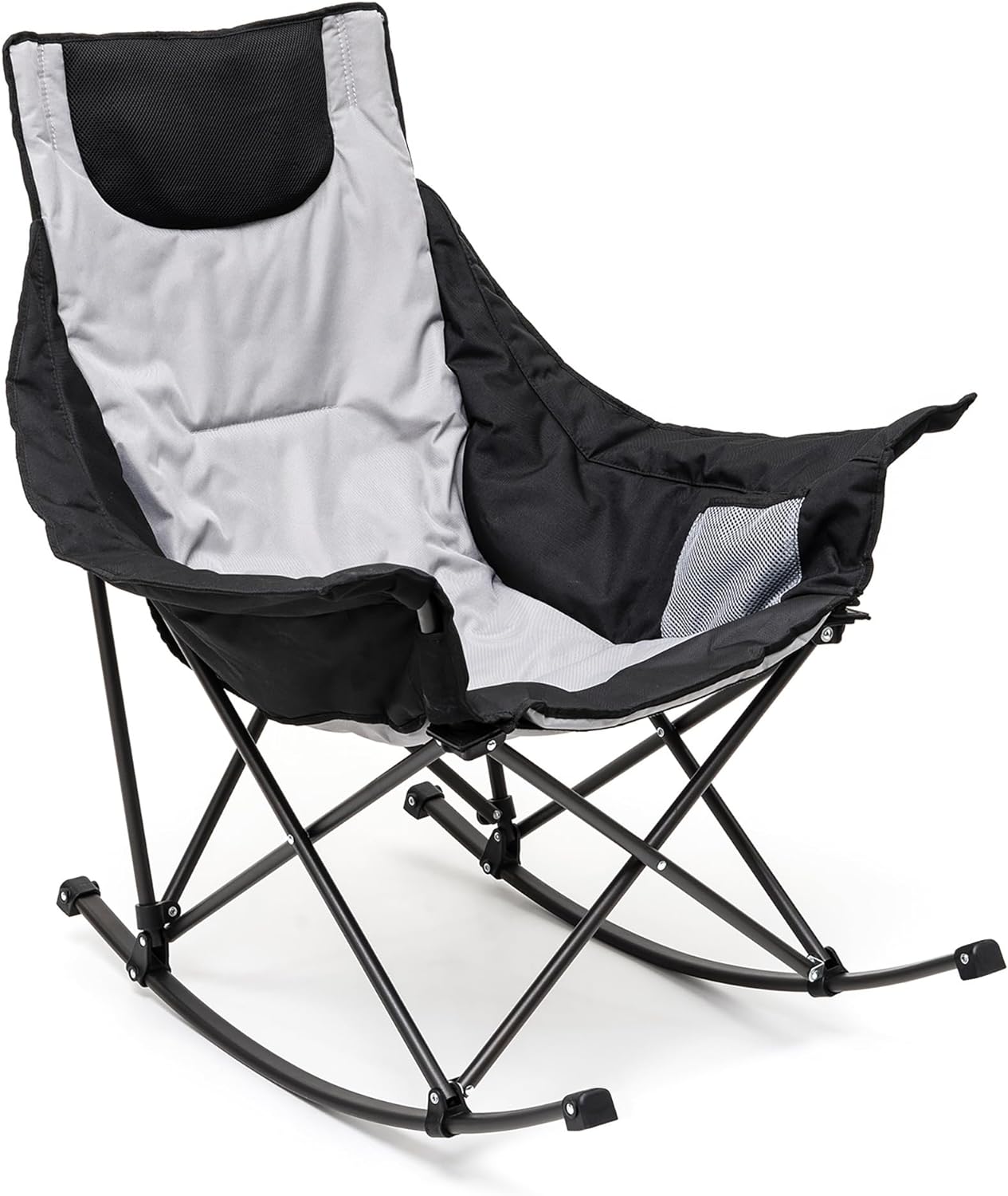SUNNYFEEL Oversized Rocking Camping Chair, Fully Padded Patio Chair with Side Pocket, High Back Portable Lawn Recliner with Headrest, Outdoor Camp Rocker Chairs for Adults Heavy Duty 500 LBS