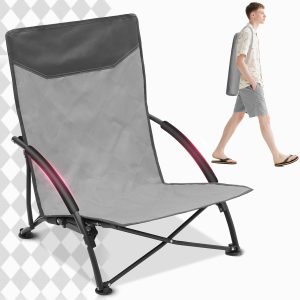 Sekey Portable Beach Chair, Lightweight Camping Chair with Carry Bag, Low Folding Beach Chair for Adults, Compact Ourdoor Chairs for Picnic, Fishing and Sports Events, Gray