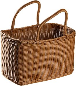 Sewroro Picnic Basket with Handles Handmade Plastic Woven Basket Multifunctional Woven Storage Basket for Shopping, Market, Grocery Basket