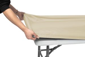 Shamrock Home Polyester 6ft Fitted Tablecloth Elastic Rectangle Table Cover, Table Cloth, Fitted Table Covers for 6 Foot Tables, Picnic Table Cover Indoor Outdoor, Washable 72x30 inch, Cream