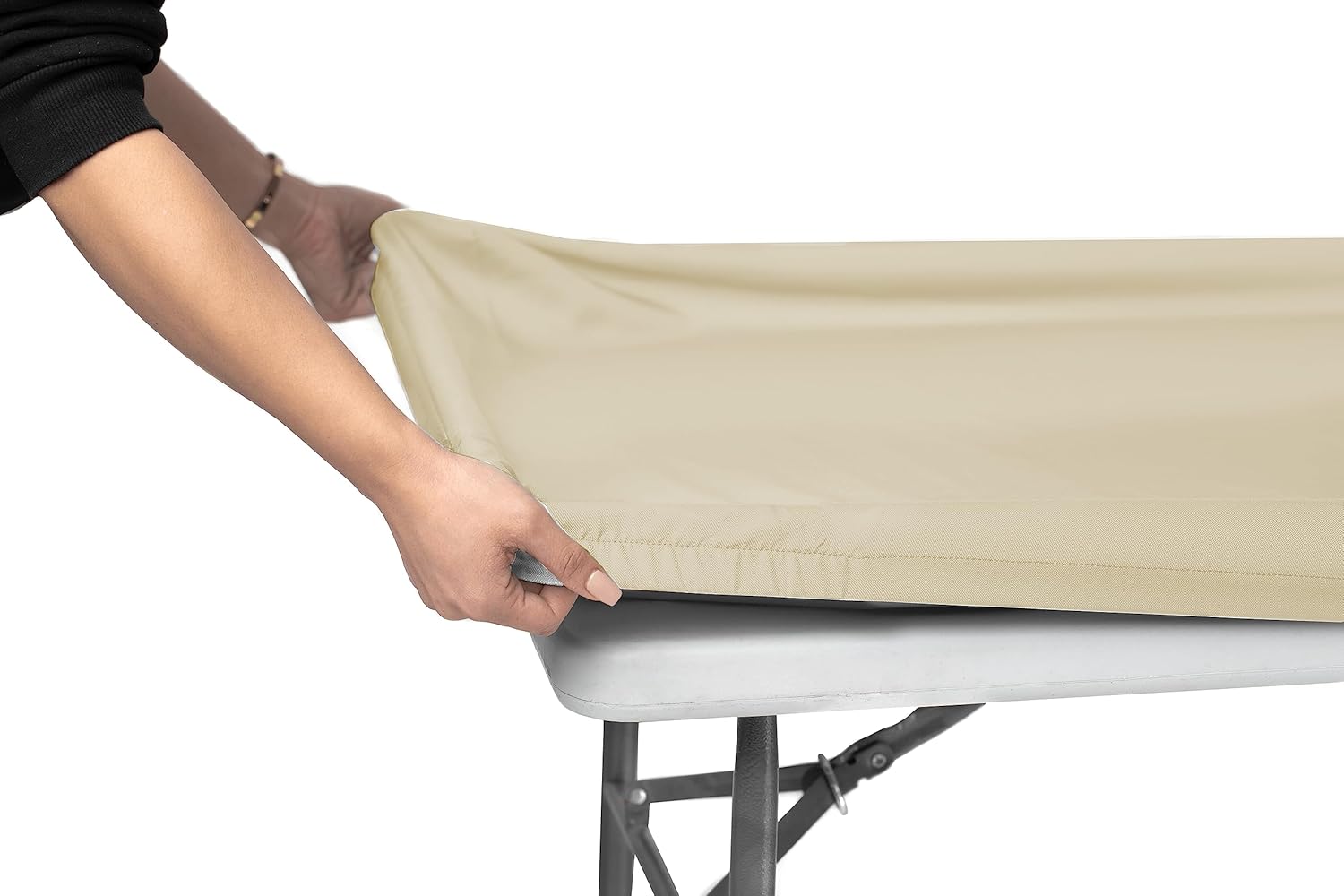 Shamrock Home Polyester 6ft Fitted Tablecloth Elastic Rectangle Table Cover, Table Cloth, Fitted Table Covers for 6 Foot Tables, Picnic Table Cover Indoor Outdoor, Washable 72x30 inch, Cream