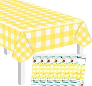 SietDESEO 6 Pack Yellow Table Cloths for Party 54 x 108 Yellow and White Checkered Tablecloth Disposable Waterproof Plastic Table Cover for Party Outdoor Picnic Wedding Yellow Gingham Tablecloth