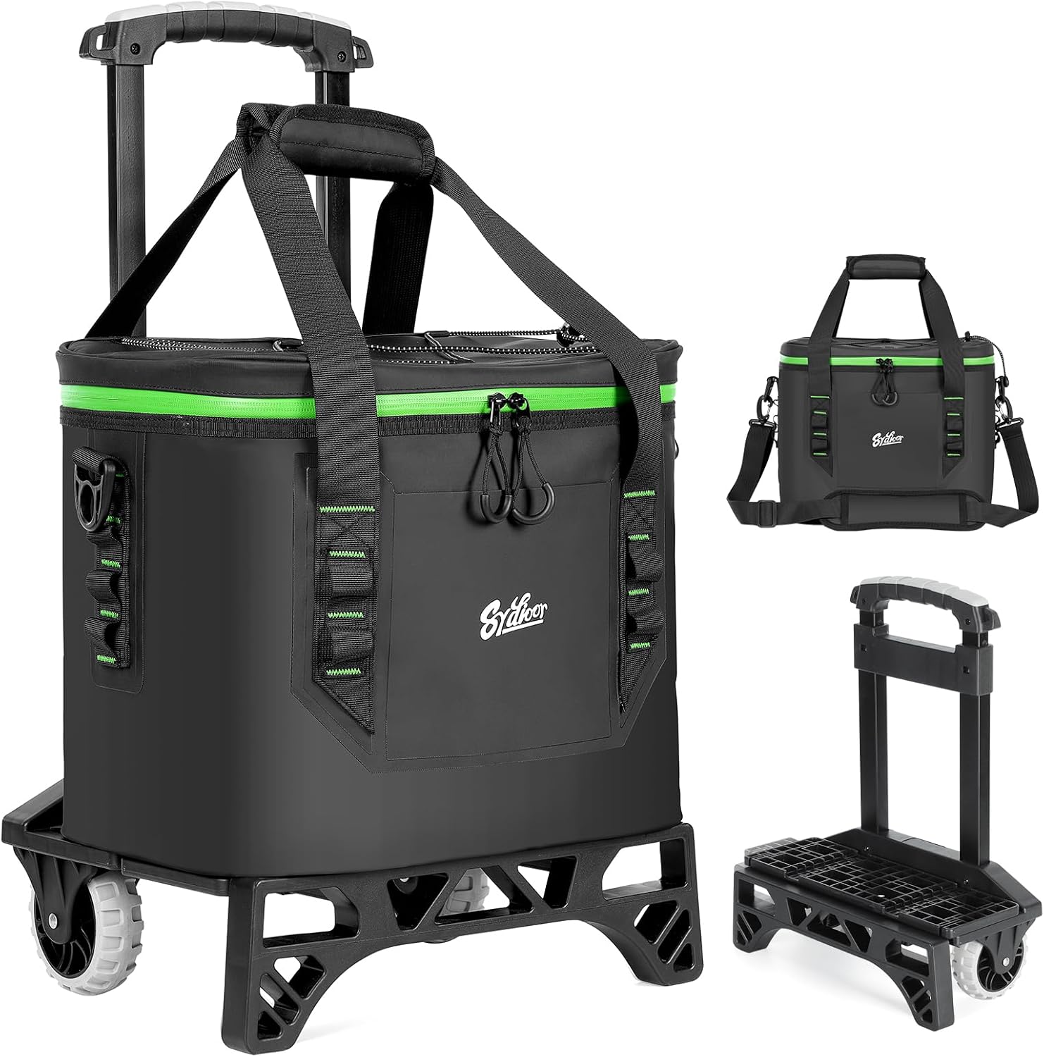 Small Cooler with Wheels and Handle 38 Cans, Detachable Rolling Cooler, All-Terrain Trolley, Portable Insulated Leak Proof Waterproof, for Camping, Picnic, Beach, Drink, Travel, Car