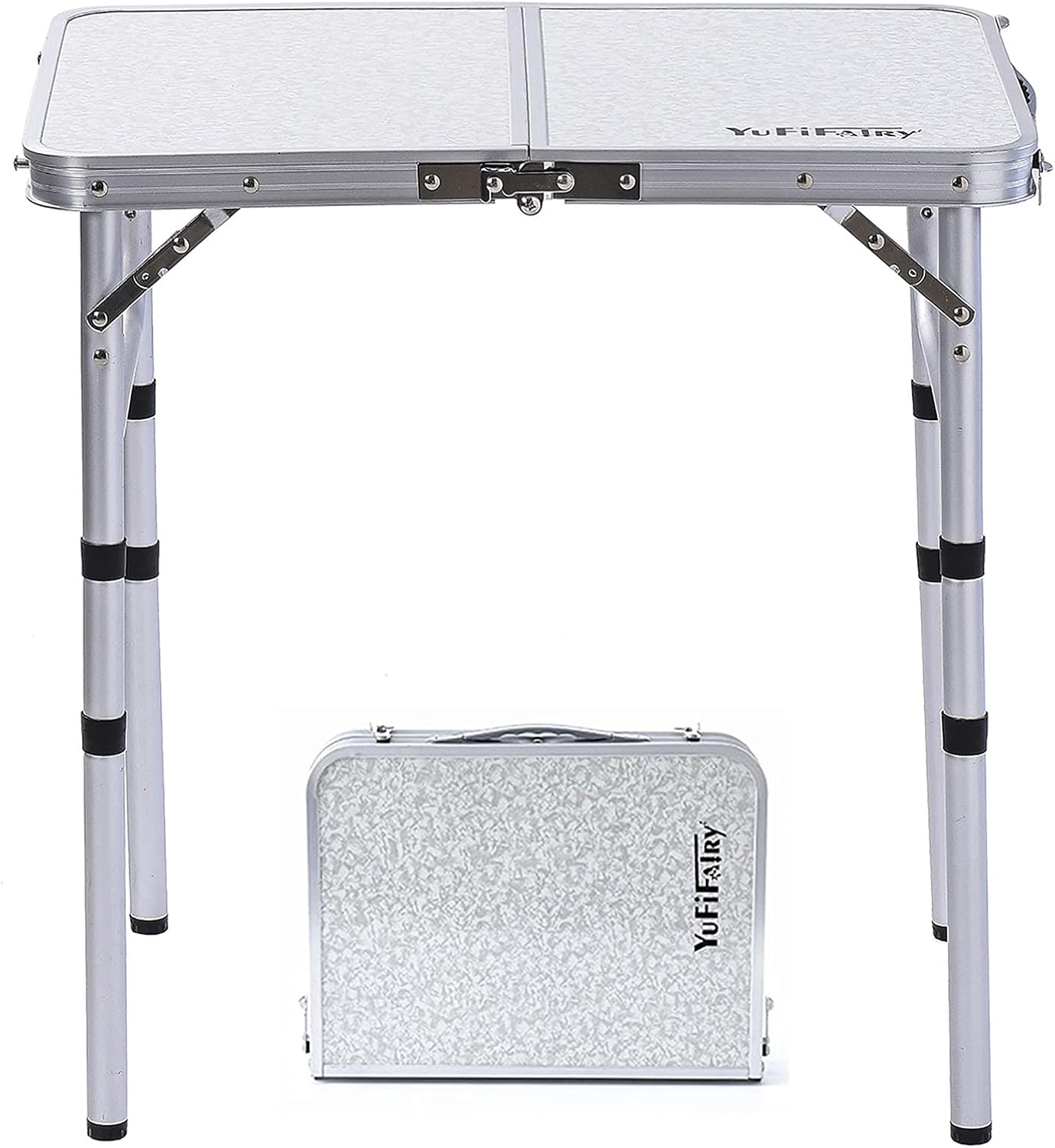 Small Folding Table Portable, 24''L x16''W Foldable Camp Table with 3 Adjustable Height, Indoor Outdoor Lightweight Aluminum for Outdoor Cooking Picnic, (3 Heights)