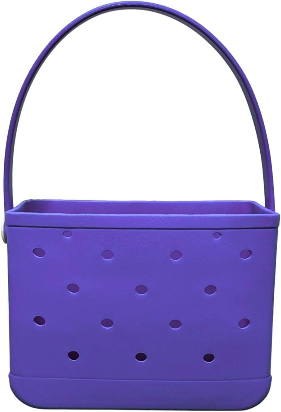 Small Rubber Beach Tote Bag, Open Top Portable Outdoor Travel Bag for Beach Picnic Pool Outings