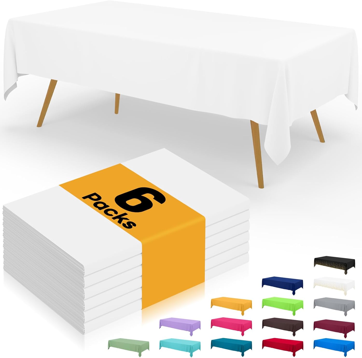 Smiry Disposable Table Cloth - 6 Pack, 54 x 108 Inch Waterproof Rectangle Tablecloths for Parties, Decorative Plastic Table Cover, Leakproof & Sturdy, White