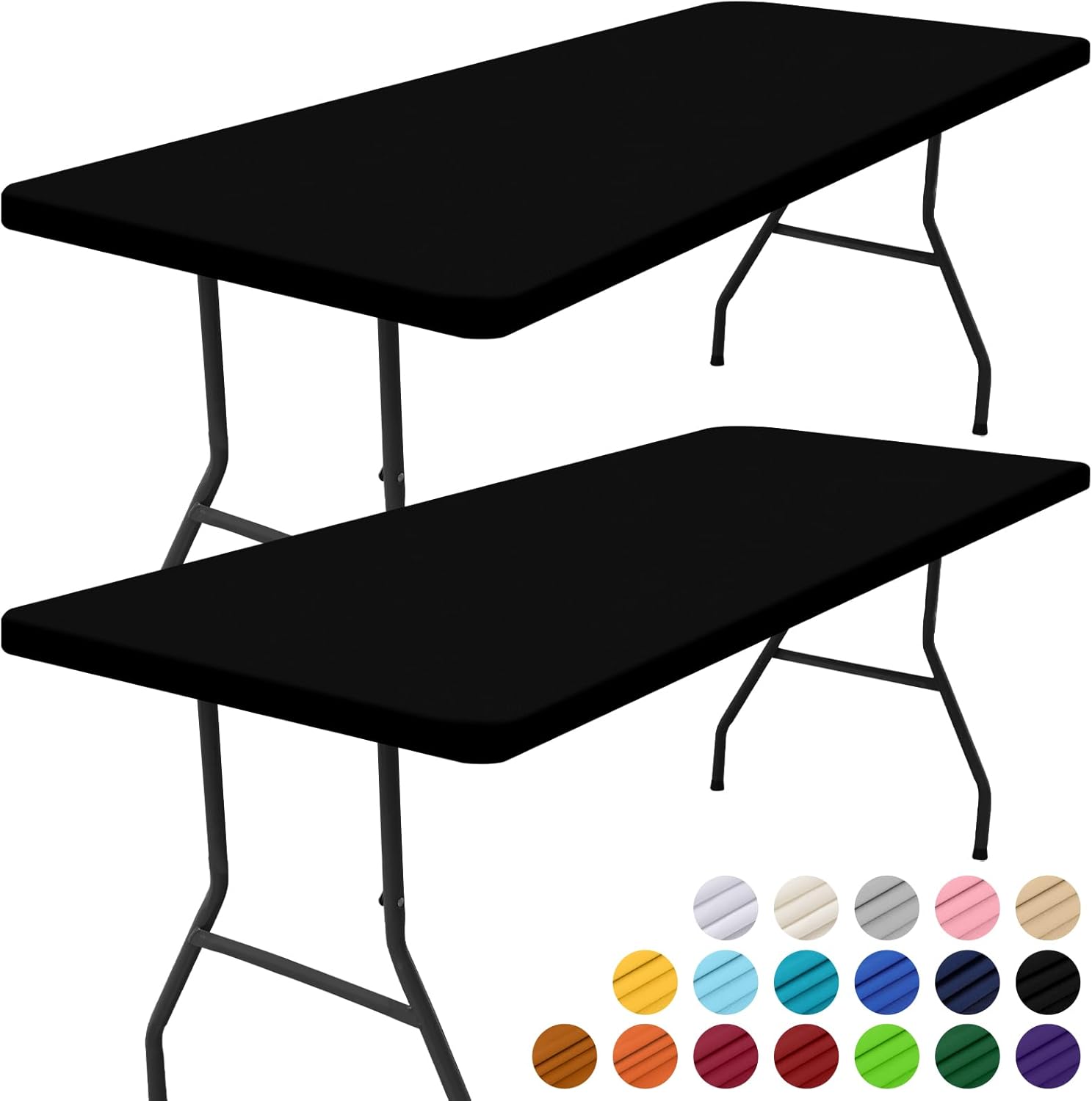 Smiry Rectangle Picnic Table Cloth 2 Pack, Waterproof Elastic Fitted Tablecloths for 6 Foot Tables, Washable Polyester Table Cover for Camping, Indoor and Outdoor (Black, 30"x72")