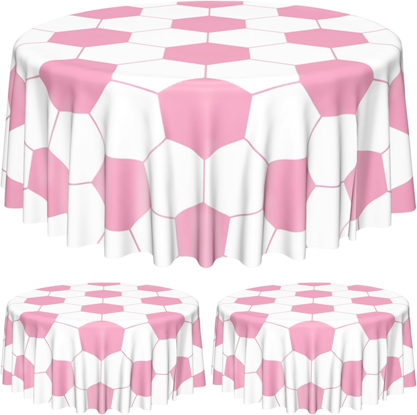 Soccer Table Cloth, 3 Pack Pink Round Soccer Pattern Party Table Covers for Girls Sports Birthday Party Decorations Picnic, 84 inch