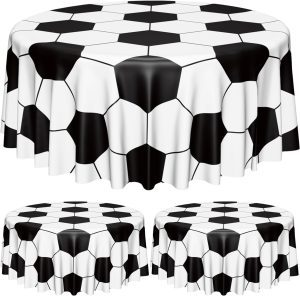 Soccer Table Cloth, 3 Pack Round Soccer Pattern Party Table Covers for Children's Sports Birthday Party Decorations Picnic, 84 inch