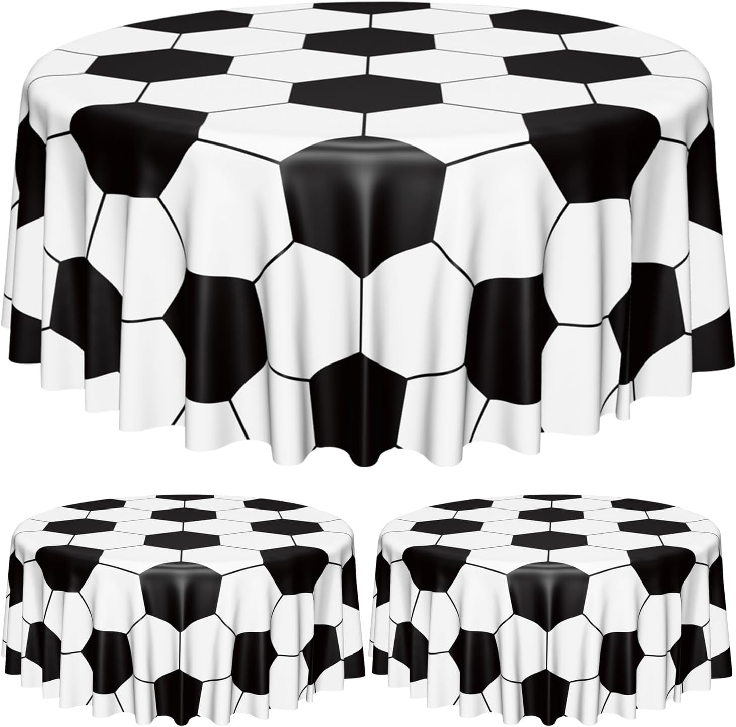 Soccer Table Cloth, 3 Pack Round Soccer Pattern Party Table Covers for Children's Sports Birthday Party Decorations Picnic, 84 inch