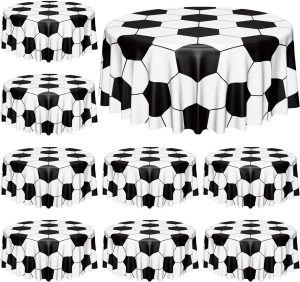 Soccer Table Cloth, 9 Pack Round Soccer Pattern Party Table Covers for Children's Sports Birthday Party Decorations Picnic, 84 inch