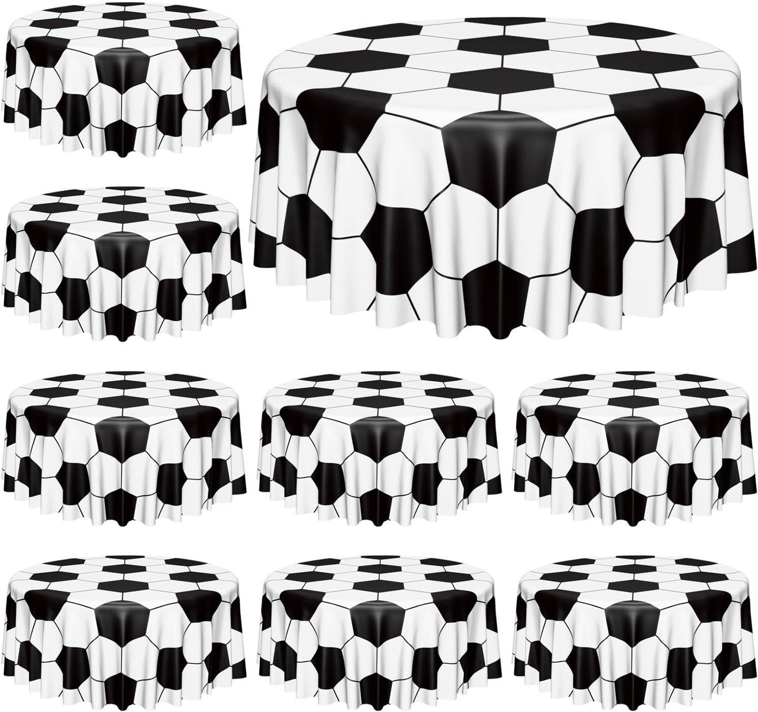 Soccer Table Cloth, 9 Pack Round Soccer Pattern Party Table Covers for Children's Sports Birthday Party Decorations Picnic, 84 inch
