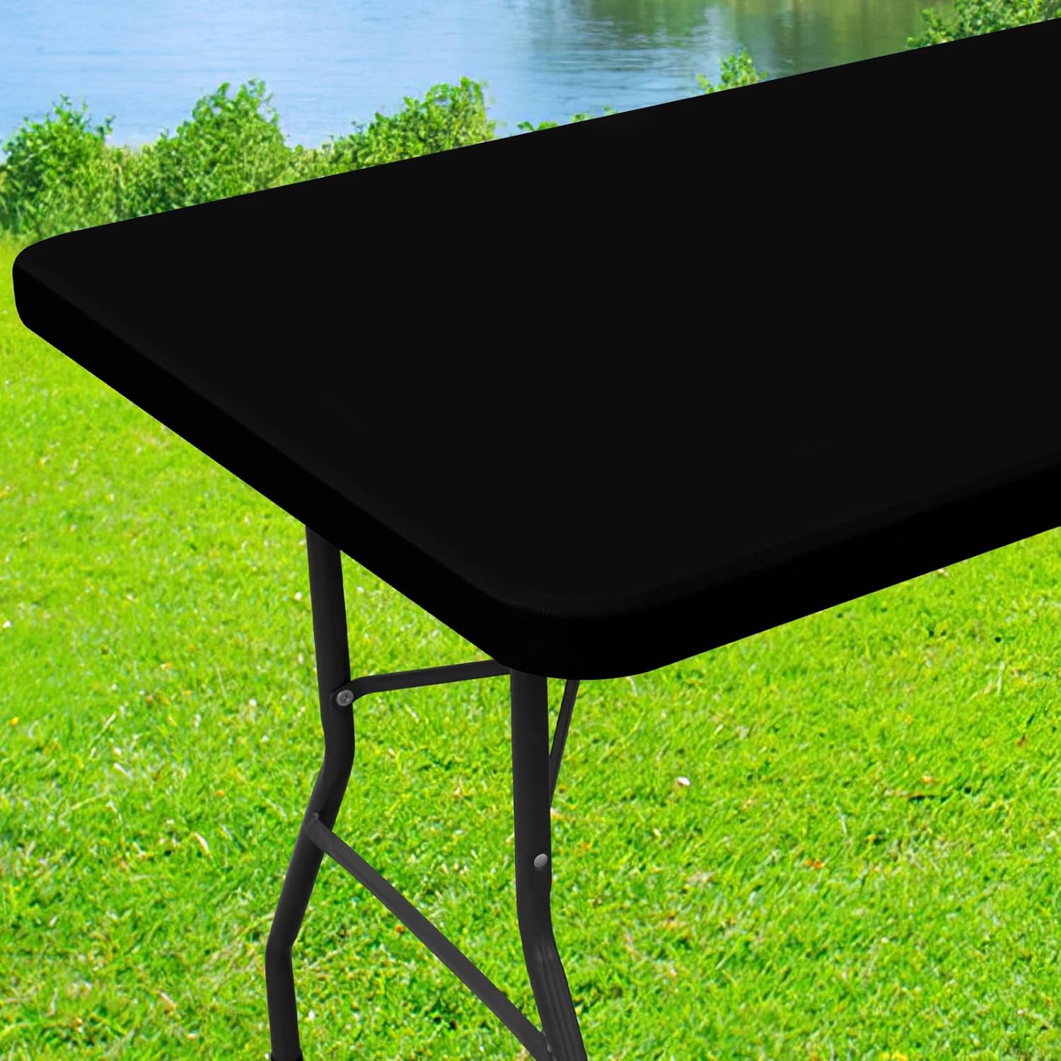 Spandex 6 Foot Rectangle Table Cloth, Elastic Fitted Tablecloths for Picnic, Stretch Washable Patio Table Cover for Outdoor, Camping, Banquet and Parties (Black, 30"x72")