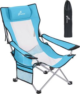 Sportneer Beach Chair: Adjustable Folding Chair with Cup Holder & Side Pocket - Portable & Compact Beach Chairs for Adults with Reclining Positions for Camping Picnic Outdoor, Blue