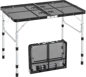 Sportneer Folding Table, 3 Heights Camping Table with 2 Hooks, Lightweight & Compact Aluminum Portable Grill Table for BBQ, RV, Picnic, Outdoor, Camping, Cooking, 35.4'' L x23.6'' W Large Size