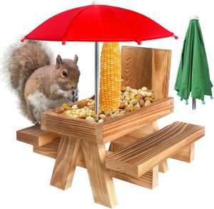 Squirrel Feeder Picnic Table, Squirrel Peanut Feeder for Outside, Backyard Squirrel Watching & Feeding