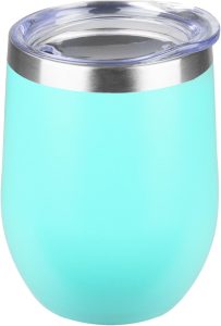 StarSpeed 12oz Wine Tumbler with lid, Stainless Steel Travel Mugs Stemless Double Wall Insulated Coffee Cup, Insulated Wine Glasses Travel Tumbler for Cold & Hot Drinks(Light Green, 1)