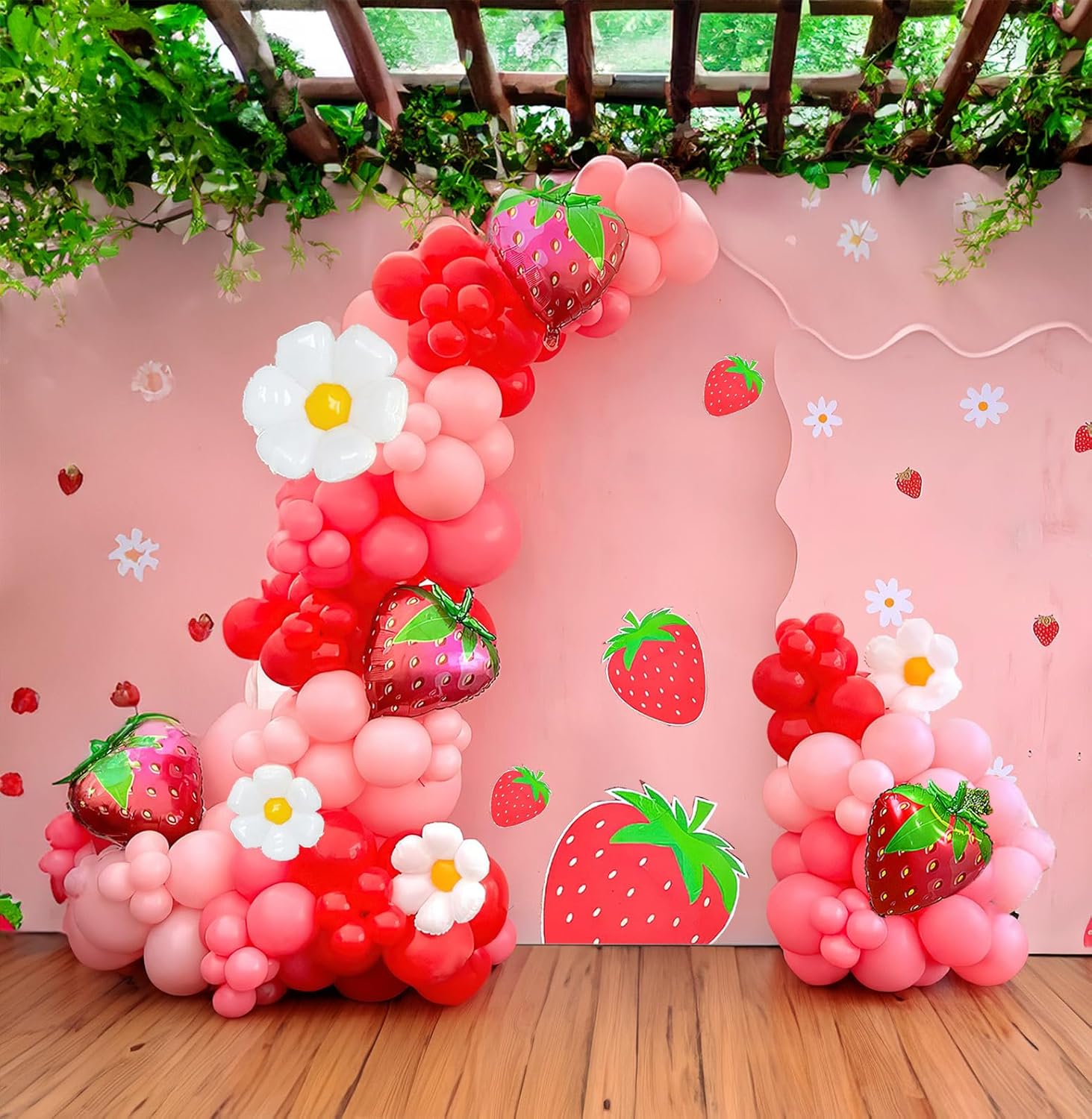 Strawberry balloon garland arch kit 130pcs Red Pink with Strawberry and Daisy mylar balloon for girl baby shower berryfirst 1st birthday Two sweet groovy theme Birthday decorations