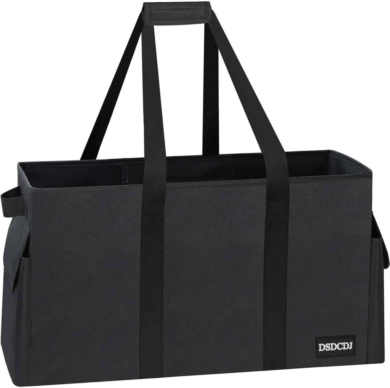 Sturdy Extra Large Utility Tote Bag with Hard Bottom & Sides, Collapsible Oversized Tote Bag with Handles for Grocery, Beach, Picnics, Camping, Laundry, Car (22.5"x11"x12", Black, 1 Pack)