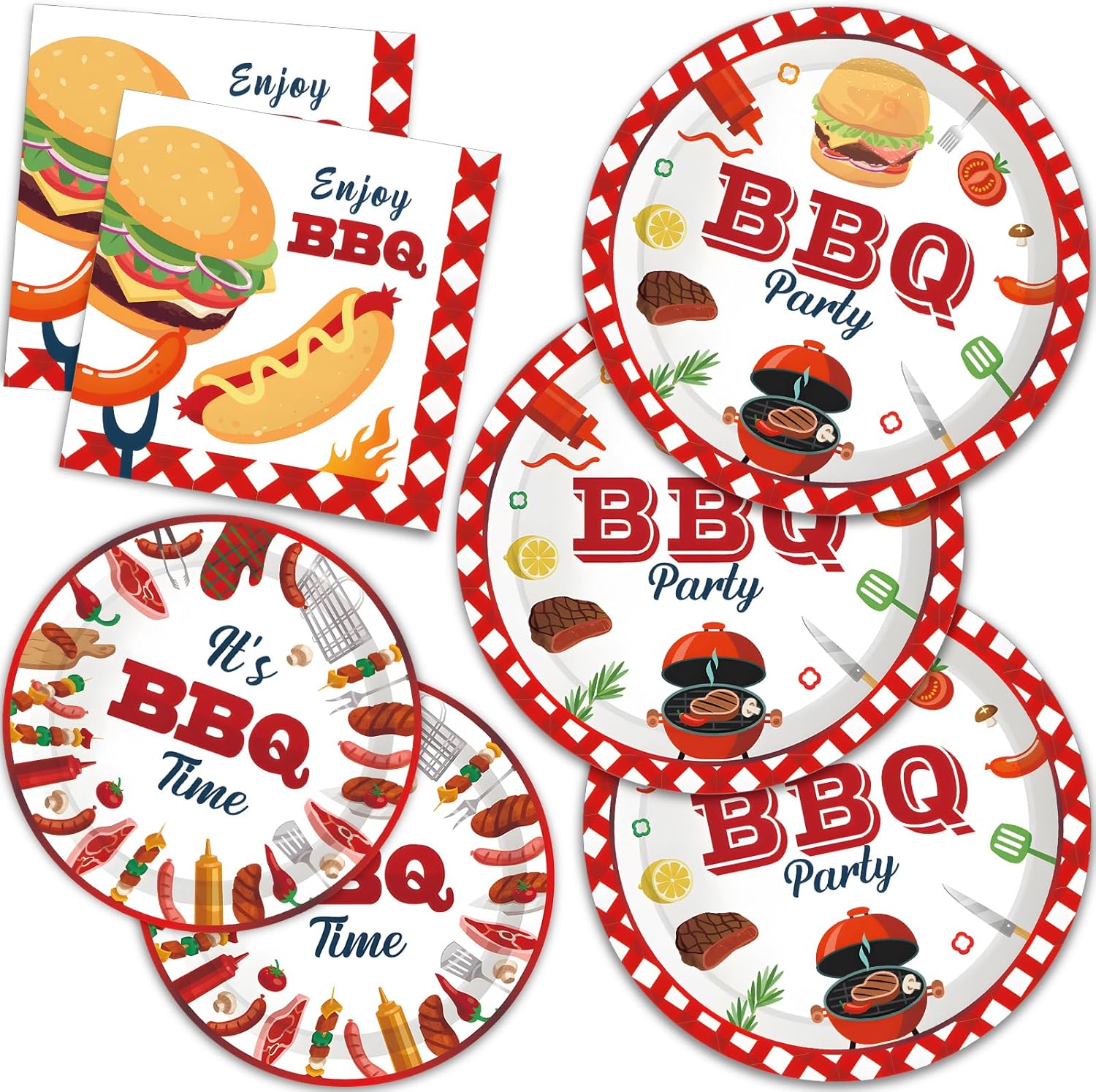 Summer BBQ Party Decorations BBQ Baby Shower Supplies Party Tableware with Plates and Napkin for 24 Guest Barbecue Picnic Disposable Dinnerwa