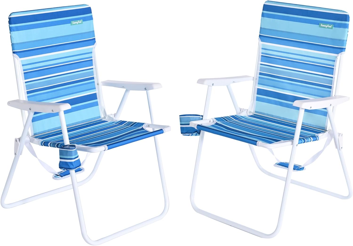 SunnyFeel 15" Tall Folding Beach Chair for Adults 2 Pack, Oversized Portable High Seat Sand Chair Heavy Duty 300 LBS, Foldable Camping Lawn Chairs for Camp/Outdoor/Travel/Picnic/Concert/Sports